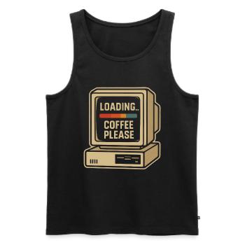 Loading Coffee Please Retro Computer - Männer Premium Bio Tank Top - Schwarz - Vorne - AI Model Male 178 light (178cm)