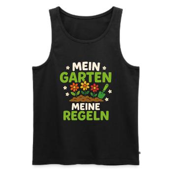 Mon jardin – Mes règles Motif Fleur - Débardeur bio Premium Homme - noir - Devant - AI Model Male 178 light (178cm)