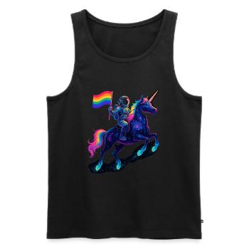 Astronaute sur licorne avec drapeau arc-en-ciel - Débardeur bio Premium Homme - noir - Devant - Michal (187cm)