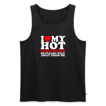 J'AIME MA PETITE AMIE CHAUDE ALORS RESTEZ LOIN DE MOI - - Débardeur bio Premium Homme - noir - Devant - AI Model Male 178 light (178cm)