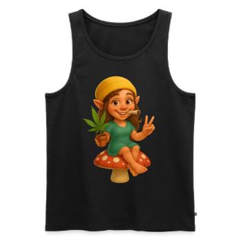 Knuffige Zwergin kifft auf Fliegenpilz - Cannabis - Männer Premium Bio Tank Top - Schwarz - Vorne - Michal (187cm)