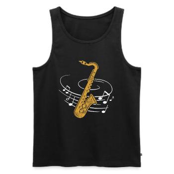 Saxophone Partition Jazz Saxophoniste Brass Band Musicien - Débardeur bio Premium Homme - noir - Devant - Michal (187cm)