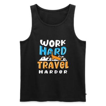 Voyage, Voyage, Vacances, Vacances, Voyage - Débardeur bio Premium Homme - noir - Devant - Michal (187cm)