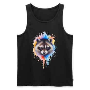 Explosion de couleurs aquarelle de raton laveur - Débardeur bio Premium Homme - noir - Devant - AI Model Male 178 light (178cm)