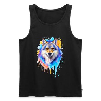 Peinture aquarelle de loup - Débardeur bio Premium Homme - noir - Devant - AI Model Male 178 light (178cm)