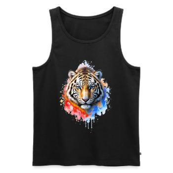 Portrait du tigre à l’aquarelle - Débardeur bio Premium Homme - noir - Devant - AI Model Male 178 light (178cm)