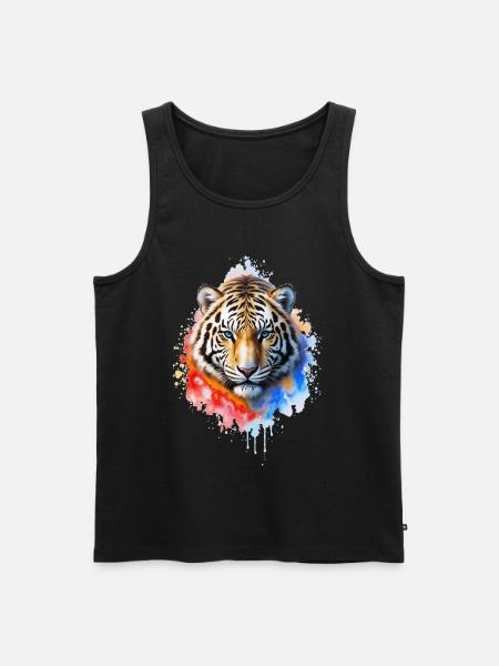Wasserfarbener Tigerporträt - Männer Premium Bio Tank Top - Schwarz