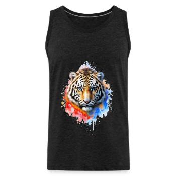Wasserfarbener Tigerporträt - Männer Premium Bio Tank Top - Anthrazit - Vorne - Alexander (188cm)