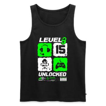 Level Unlocked Gamer Birthday 15 Years - Men's Premium Organic Tank Top - black - Front - AI Model Male 178 light (178cm)