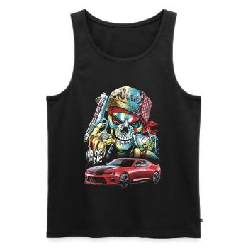 Schädel, Mutig, Rotes Auto - Männer Premium Bio Tank Top - Schwarz - Vorne - AI Model Male 178 light (178cm)