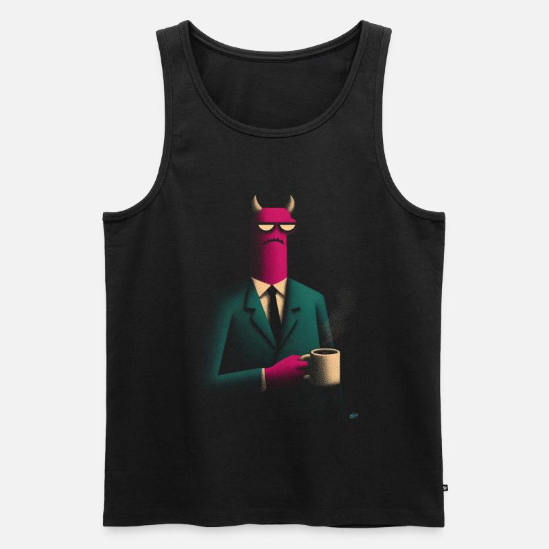 Dämon im Anzug mit Kaffee - Männer Premium Bio Tank Top - Schwarz