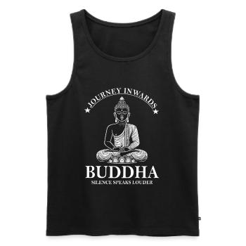 Buddha Design – Silence Speaks Louder - Männer Premium Bio Tank Top - Schwarz - Vorne - AI Model Male 178 light (178cm)