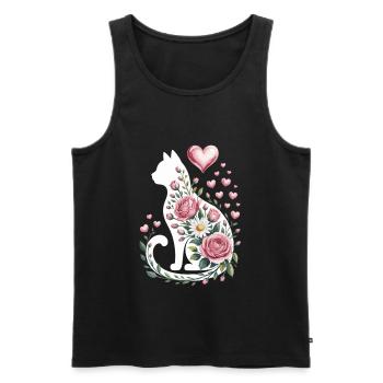Blumenkatze Silhouette Rosen Herzen - Männer Premium Bio Tank Top - Schwarz - Vorne - AI Model Male 178 light (178cm)