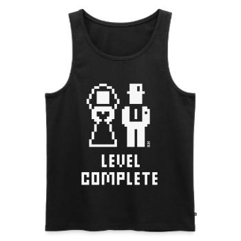 Niveau complété (Mariage / Enterrement de vie de garçon / Pixel / Gras / W) - Débardeur bio Premium Homme - noir - Devant - Michal (187cm)