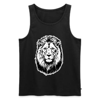 Portrait Lion Roi de la Savane - Débardeur bio Premium Homme - noir - Devant - AI Model Male 178 light (178cm)