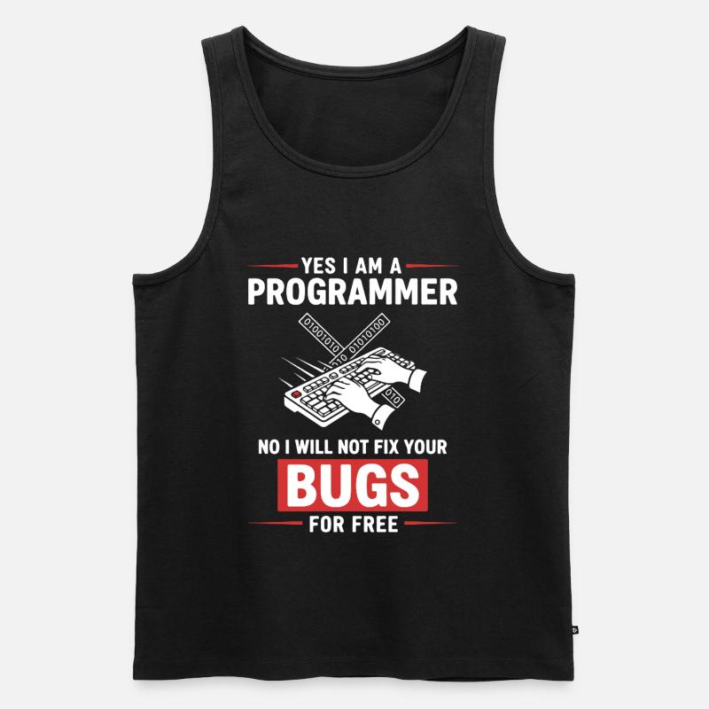 Humour Programmeur Fixe Pas Bugs - Débardeur bio Premium Homme - noir