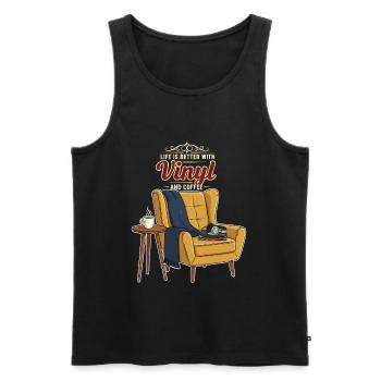 Vinyl Coffee Music Citation Better With Vinyl - Men's Premium Organic Tank Top - black - Front - Michal (187cm)