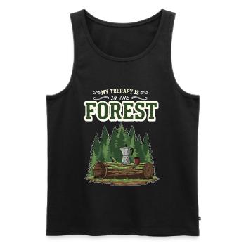 Camping Café Humor Meine Therapie ist im Wald - Männer Premium Bio Tank Top - Schwarz - Vorne - AI Model Male 178 light (178cm)