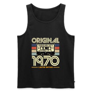 Original 1970 Limited Edition Cassette - Débardeur bio Premium Homme - noir - Devant - AI Model Male 178 light (178cm)