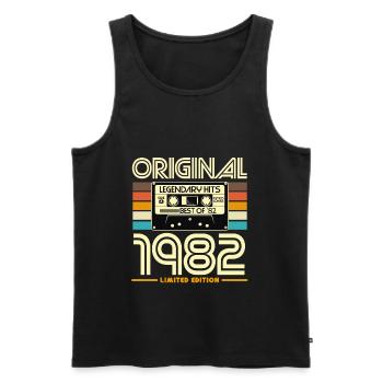 Original-Retro-Kassette von 1982 - Männer Premium Bio Tank Top - Schwarz - Vorne - AI Model Male 178 light (178cm)