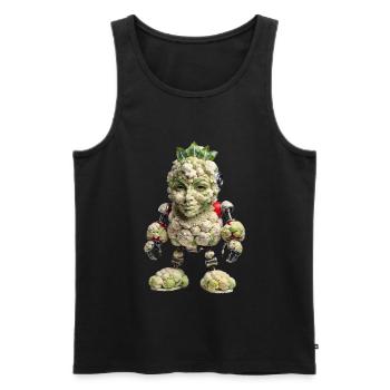 CHOU-FLEUR BOT - Cyborg 🥦🤖 Bio-Organique Unique - Débardeur bio Premium Homme - noir - Devant - Michal (187cm)