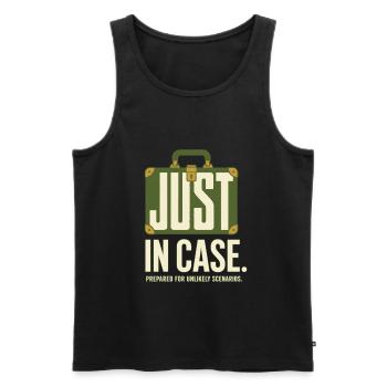 Just in Case – Humor for Travelers - Men's Premium Organic Tank Top - black - Front - Michal (187cm)