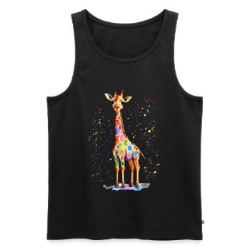 Girafe aquarelle colorée - Débardeur bio Premium Homme - noir - Devant - Michal (187cm)