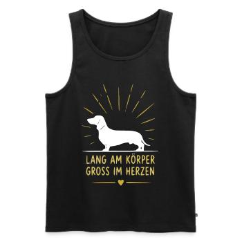 Lang am Körper, Groß im Herzen - Männer Premium Bio Tank Top - Schwarz - Vorne - Michal (187cm)