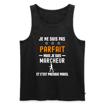 marche nordique pas parfait mais marcheur nordique - Débardeur bio Premium Homme - noir - Devant - AI Model Male 178 light (178cm)