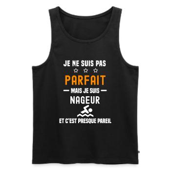 piscine pas parfait mais nageur nager - Débardeur bio Premium Homme - noir - Devant - AI Model Male 178 light (178cm)