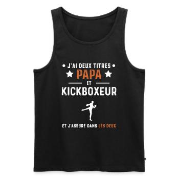 j'ai deux titres papa et kickboxeur kickboxing - Débardeur bio Premium Homme - noir - Devant - Michal (187cm)