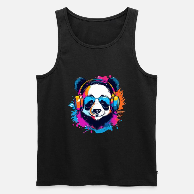 bunter Panda DJ - Männer Premium Bio Tank Top - Schwarz