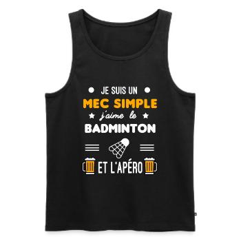 cadeau apéro badminton mec simple - Débardeur bio Premium Homme - noir - Devant - Michal (187cm)