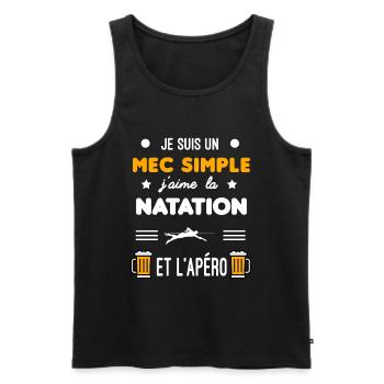 cadeau apéro natation nageur mec simple - Débardeur bio Premium Homme - noir - Devant - Michal (187cm)