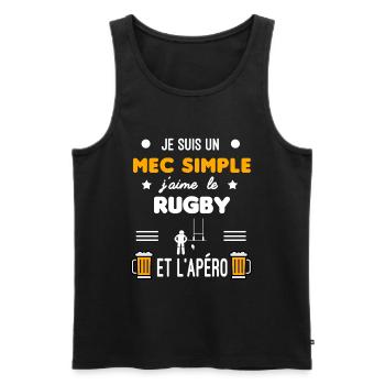 cadeau apéro rugby sport mec simple - Débardeur bio Premium Homme - noir - Devant - Michal (187cm)