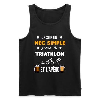 cadeau apéro triathlon mec simple - Débardeur bio Premium Homme - noir - Devant - Michal (187cm)