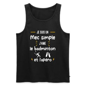 badminton apéro mec simple humour - Débardeur bio Premium Homme - noir - Devant - Michal (187cm)