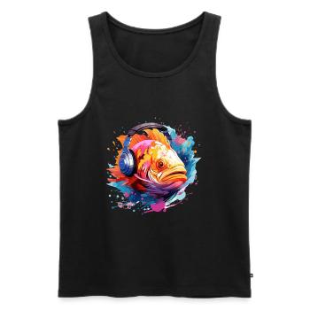 Fish with headphones - Men's Premium Organic Tank Top - black - Front - Michal (187cm)