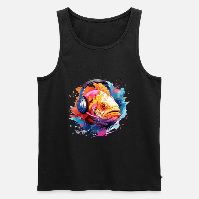 Fisch mit Kopfhörern - Männer Premium Bio Tank Top - Schwarz