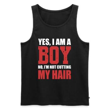 Yes I Am A Boy No I'm Not Cutting My Hair - Männer Premium Bio Tank Top - Schwarz - Vorne - Michal (187cm)