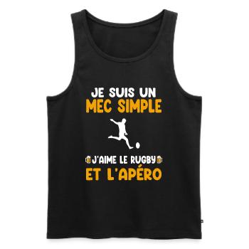 Mec simple rugby apéro rugbyman humour - Débardeur bio Premium Homme - noir - Devant - Michal (187cm)
