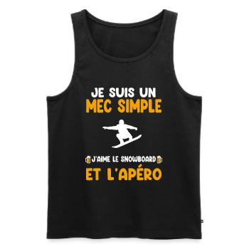 Mec simple snowboard apéro snowboardeur humour - Débardeur bio Premium Homme - noir - Devant - Michal (187cm)