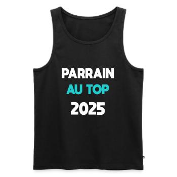 parrain au top 2025 cadeau annonce grossesse - Débardeur bio Premium Homme - noir - Devant - Michal (187cm)