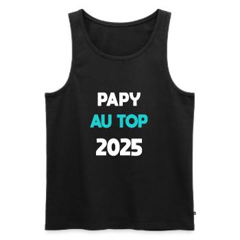 papy au top 2025 cadeau annonce grossesse - Débardeur bio Premium Homme - noir - Devant - Michal (187cm)