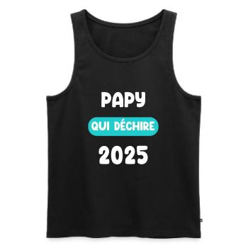 qui déchire 2025 papy cadeau annonce grossesse - Débardeur bio Premium Homme - noir - Devant - Michal (187cm)