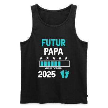 papa 2025 futur cadeau annonce grossesse - Débardeur bio Premium Homme - noir - Devant - Michal (187cm)