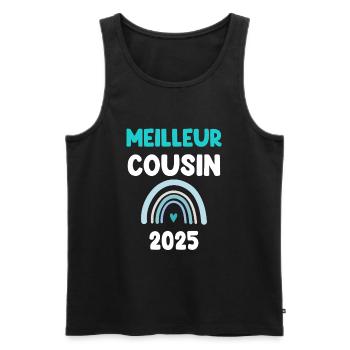 2025 cousin meilleur cadeau annonce grossesse - Débardeur bio Premium Homme - noir - Devant - Michal (187cm)