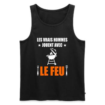 barbecue humour bbq vrais hommes jouent le feu - Débardeur bio Premium Homme - noir - Devant - Michal (187cm)