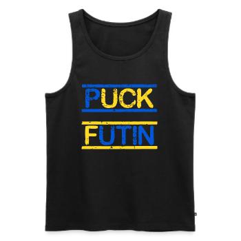 Ukraine Flag Coat of Arms Peace Peace. Against war! - Men's Premium Organic Tank Top - black - Front - AI Model Male 178 light (178cm)
