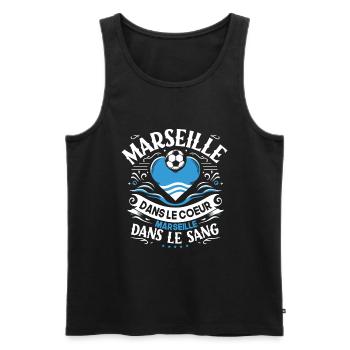 Cadeau Marseillais Humour Cœur Marseille Foot - Débardeur bio Premium Homme - noir - Devant - Michal (187cm)